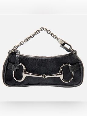 GUCCI TOM FORD VTG Micro Mini Horsebit Chain Bag Monogram Black Y2K Vintage